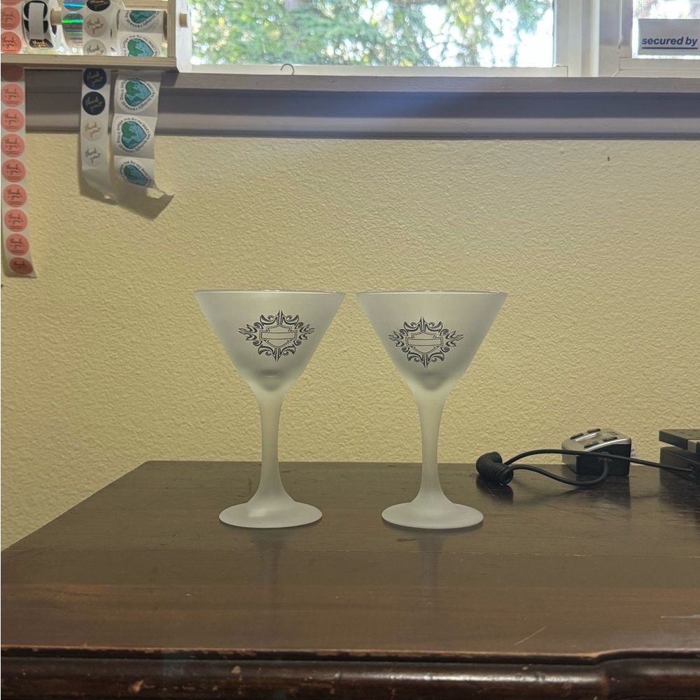 Harley-Davidson Frosted Martini Glasses Set Of 2 - 2009